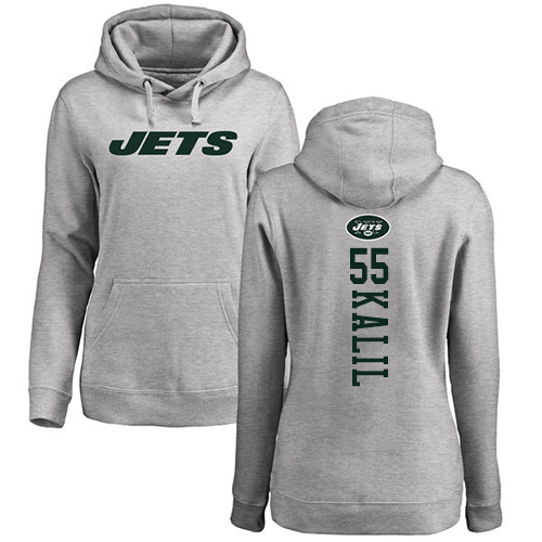 New York Jets Ash Women Ryan Kalil Backer NFL Football #55 Pullover Hoodie Sweatshirts->women nfl jersey->Women Jersey